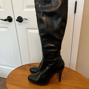 Black Knee-High Boots Vegan Leather with Stiletto Heels Size 8.5